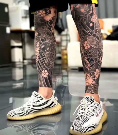 Japanese Leg Sleeve Tattoos, Japanese Leg Sleeve, Japanese Tattoo Sleeve, Tattoo Japonais, Tortoise Tattoo, Japanese Leg Tattoo, Japanese Legs, Koi Tattoo, D Tattoo