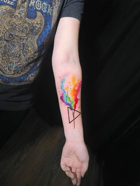 Pink Floyd Tattoo Art, Dark Side Of Moon, Pink Floyd Tattoo, Pride Tattoo, Cat Tat, Watercolor Tattoos, Pink Floyd Dark Side, 4 Life, Pink Floyd