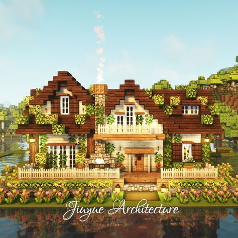 Outdoor Chimney, Build Aesthetic, Houses In Minecraft, Minecraft Starter House, Survival House, Minecraft Aesthetic, Minecraft Structures, Minecraft Interior Design, Minecraft House Plans