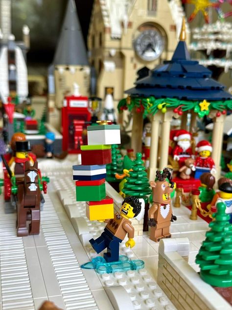 Lego Holiday Village, Lego Christmas Village Diy, Lego Village Ideas, Christmas Lego Village, Lego Winter Village Ideas, Lego Christmas Village Display Ideas, Christmas Lego Ideas, Lego City Display, Lego For Adults