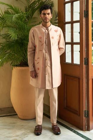 Peach Jacket, Stylish Men Wear, Kurta Set For Men, Indian Wedding Wear, Nehru Jackets, Groom Wear, Floral Jacket, Kurta With Pants, Indian Attire