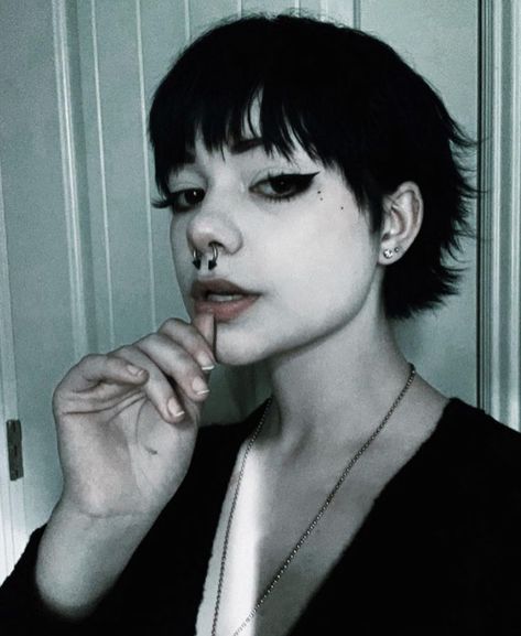 follow me for more! Short Goth Haircuts For Women, Gothic Pixie Haircut, Gothic Haircut Short, Goth Haircut Short, Goth Hair Short, Gothic Short Hair, Emo Pixie Haircut, Goth Hairstyles Short, Short Goth Hairstyles