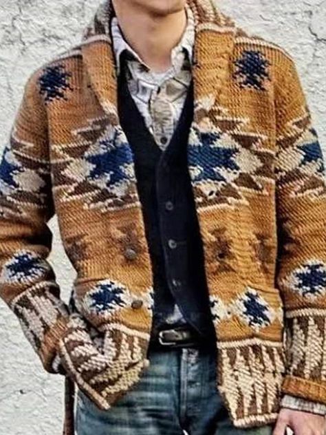 Retro Cardigans, Thick Cardigan, Design Moda, Mens Cardigan Sweater, Heavy Industry, Jacquard Sweater, Winter Cardigan, Mens Cardigan, Sweater Coat