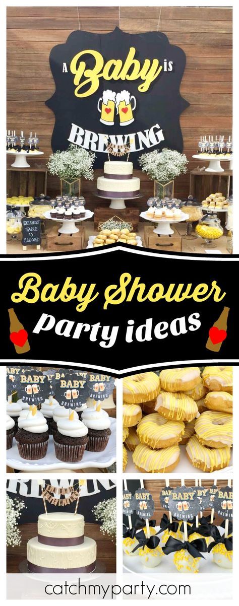 A baby is brewing at this awesome beer themed baby shower! Love the cupcakes!! See more party ideas and share yours at CatchMyParty.com #partyideas #babyshower #beer #brewing Beer Gender Reveal, Diaper Party, A Baby Is Brewing, Man Shower, Baby Is Brewing, Baby Bar, Couples Baby Showers, Coed Baby Shower, Diy Baby Shower Gifts