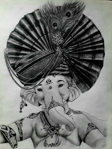 Ganpati Bappa Black And White, Ganpati Hd Wallpaper, Ganpati Bappa Sketch, Bappa Sketch, Ganpati Tattoo, Holi Painting, Ganesha Art Illustration, Ganesha Sketch, Hyperrealistic Drawing