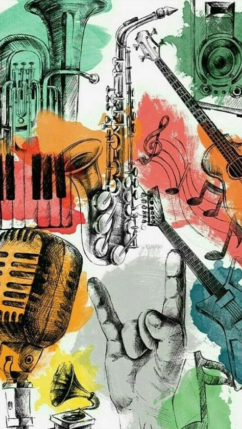 Music Art Wallpaper, Music Graffiti, Iphone Wallpaper Inspirational, Watercolor Wallpaper Iphone, Jazz Art, Music Drawings, Iphone Wallpaper Hipster, Music Collage, Music Painting