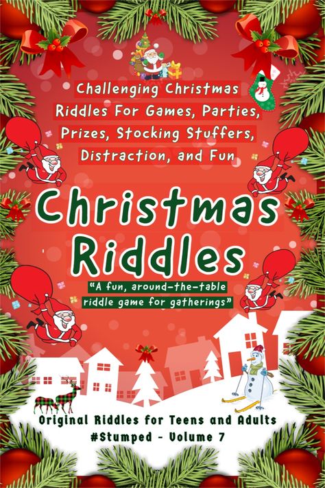 The Christmas Riddles Book makes a terrific around-the-table family gathering activity. Play it as a game, or just enjoy it as a party of one. Makes a great hostess gift, stocking stuffers, for parties, or just distraction from life. #christmasriddles #challengingchristmasriddles #christmasriddlesforteens Easy Riddles, Christmas Riddles, Party Prizes, Printable Christmas Games, Magic Day, Santa Claus Christmas Tree, Meaning Of Christmas, Brain Power, Christmas Games