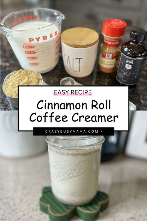 Homemade Coffee Creamer Recipe - Cinnamon Roll Cinnamon Coffee Creamer, Diy Coffee Creamer, Vanilla Coffee Creamer, Diy Cinnamon, Homemade Coffee Creamer, Coffee Creamer Recipe, Creamer Recipe, Cinnamon Dolce, Cinnamon Coffee