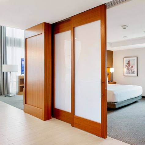 Sliding Door Room Dividers, Modular Bedroom, Sliding Room Dividers, Living Room Divider, Sliding Wall, Sliding Pocket Doors, Room Divider Doors, Fluted Glass, Room Partition