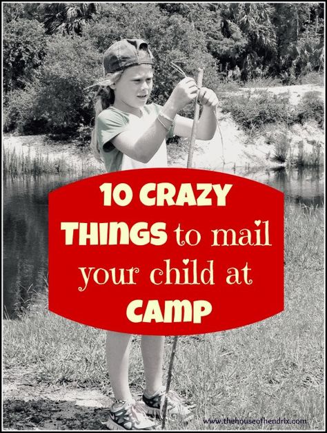 10 Crazy Things to mail your child at Sleep Away Camp [ the House of Hendrix ]  This has inspired a care package for me to send my old camp buddy who is all grown with kids of her own! Camp Mail Ideas, Camp Costume, Camp Mystic, Camp Ozark, Camp Longhorn, Summer Camp Care Package, Camp Letters, Camp Care Packages, Camp Packing