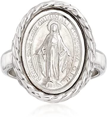 Ross-Simons Italian Sterling Silver Miraculous Medal Oval Ring Silver Wrap Bracelet, Gold Knot Ring, Diamond Ring Cuts, Classic Engagement Rings, Oval Ring, Miraculous Medal, Band Jewelry, Oval Rings, Timeless Jewelry