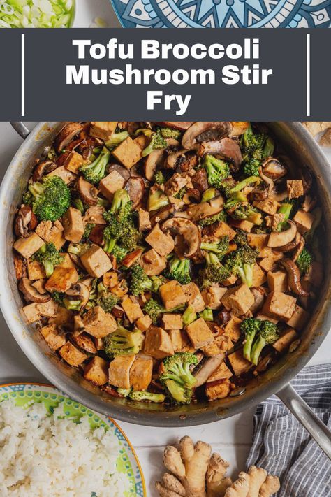 This vegan tofu broccoli mushroom stir fry is a high protein and veggie loaded dish that's ready in just 25 minutes, for a delicious and healthy dinner in no time.  #easy #meals #quick #howto #recipes #meatlessmonday #meatless #meatlessmeals #nomeat #vegan #glutenfree #oilfree #sugarfree #plantbased #oilfreevegan #sugarfreevegan #glutenfreevegan #wfpb #forksoverknives #catholic #catholiclife #theplantbasedcatholic #atelizabethstable Broccoli And Mushroom Recipes, Mushroom Stir Fry Recipes, Broccoli Mushroom Stir Fry, Eggplant Mushroom, Tofu Broccoli, Broccoli Tofu, Broccoli Mushroom, Salt Free Recipes, Vegan Stir Fry