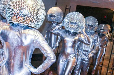 Disco Ball Head, Head Aesthetic, Disco Ball Party, Studio 54 Party, Disco Aesthetic, Alien Party, Disco Theme, Head Tattoo, Disco Fever