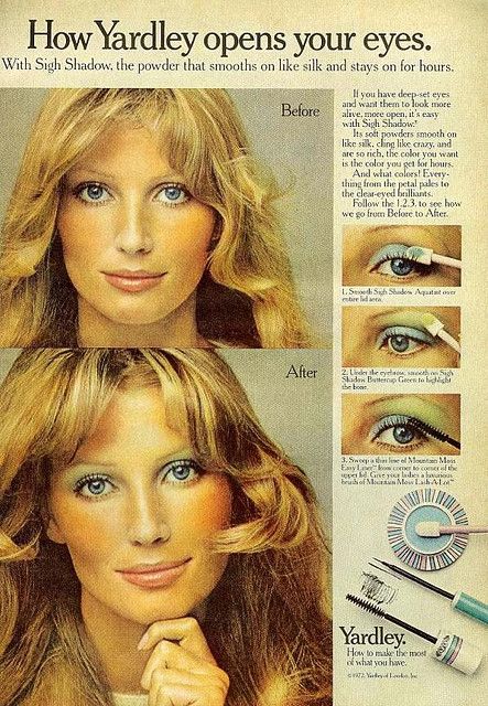 Yardley eye makeup how-to. 1972. http://www.pinterest.com/pin/13088655139590603/ Authentic 70s Makeup, 70s Makeup Magazine, 1979 Makeup, Abba Makeup 70s, 70 Makeup 1970s Make Up, Abba Makeup, 1970s Makeup Tutorial, 1970 Makeup, 70s Make Up