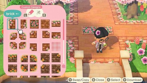 Animal Crossing Paths on Instagram: “Pretty brick flower road🌼 . . . . Credit goes to: poppycove on Twitter  #acnh #acnhdesigns #acnhpatterns #acnhpaths #animalcrossing…” Pathway Design, Animal Crossing Cafe, Brick Pathway, Flower Road, Brick Path, Animal Crossing Qr Codes Clothes, Animal Crossing Wild World, Path Design, Qr Codes Animal Crossing