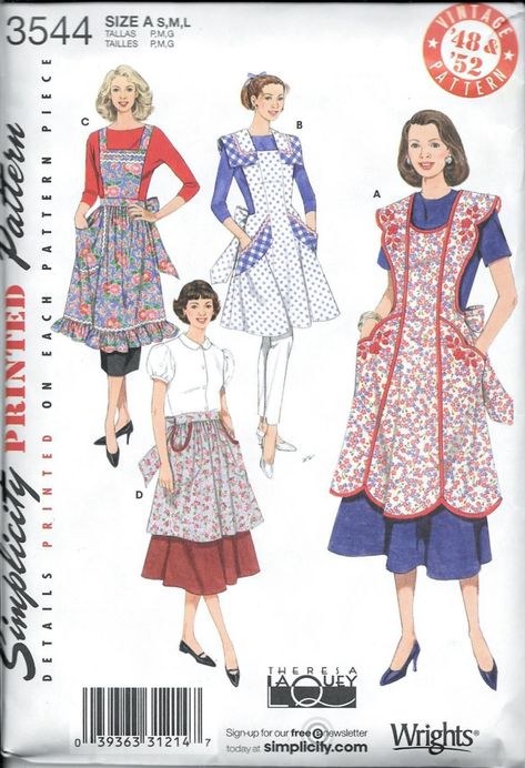 Simplicity 3544 Vintage Retro 1940s & 1950s FULL BIB Farm Apron And Half Hostess Sewing Pattern. Pattern 3544 is UNCUT and in factory folds. Size S, M and L Retro Apron Patterns, Vintage Apron Patterns, 1950s Apron, Traditional Aprons, Vintage Apron Pattern, Vintage Style Aprons, Fashion Apron, 1950s Sewing Patterns, Apron Patterns