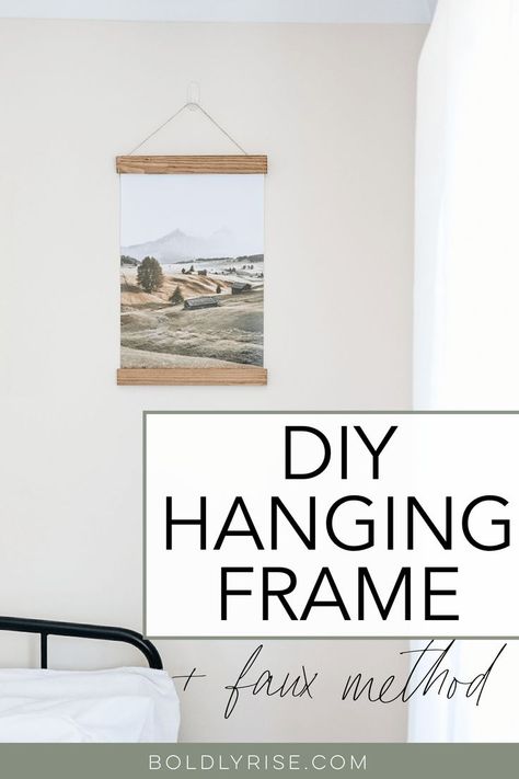 These hanging frames are so easy and enjoyable to make on your own! They're perfect for changing out your prints/posters and work well with several different decor styles. Learn how to make your own with these simple steps. Wanting a cheaper and easier method? I've got a faux DIY hanging frame for you to get the same look on a cheaper dime. Diy Hanging Canvas, Hang Unframed Art, Hang Canvas Without Frame, Diy Poster Frame, Business Poster, Hanging Fabric, Diy Picture Frames, Fabric Pictures, Hanging Paintings