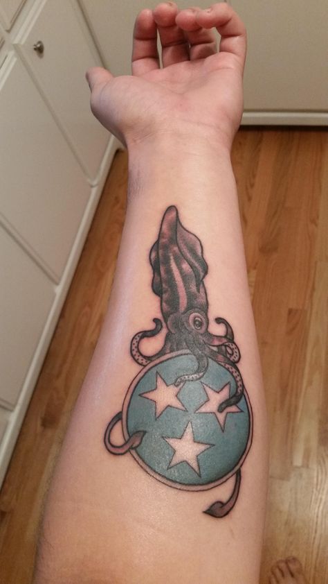 Calamari-Tristar Tattoo Tristar Tattoo, House Tattoo, Safe House, Home Tattoo, First Tattoo, Nashville Tn, Tattoo Studio, Cool Tattoos, Nashville