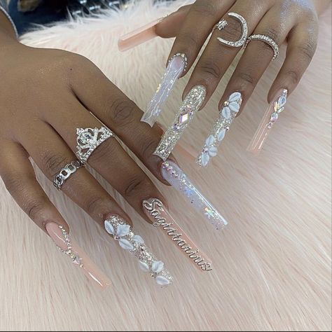 Birthday Nails Inspo Long, Nail Inspo 3d, Sagittarius Birthday Nails, Zodiac Sign Nails, Nail Inspo Birthday, Birthday Nails Inspo, Sagittarius Nails, White Nail Inspo, Nike Nails