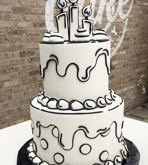 Black and White Cartoon - Comic Birthday Cake Cartoon Cake Black And White, Cartoon Style Birthday Cake, Black And White Comic Cake, Cartoon Cake For Men, Black And White Birthday Party Ideas Decoration, Black White Cake Birthday, 2d Birthday Cake, Best Birthday Cake For Men Ideas, Black And White Cake Ideas