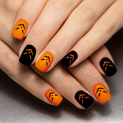 Orange Halloween Nail Designs, Black And Orange Halloween Nails, Black And Orange Nails, Orange Halloween Nails, Easy Halloween Nail Designs, Black Jack O Lantern, Acrylic Nails Almond Shape, Fingernails Painted, Nail Desi