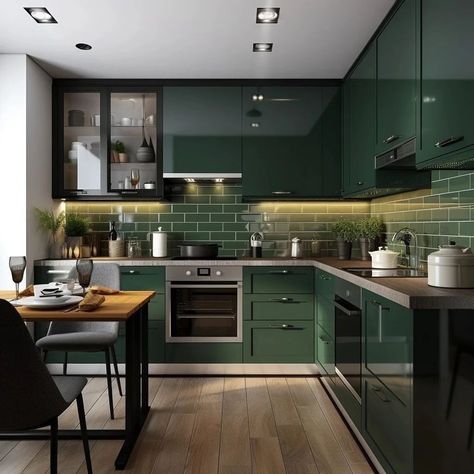 🌿 Exploring the Spectrum of Green Kitchens 🌿 Created using Ai Welcome to a kaleidoscope of kitchen inspiration where every shade of green takes centre stage! Swipe left to immerse yourself in the diverse world of kitchen styles, united by the soothing embrace of nature's favourite hue. 🍃💚 1. Modern Green Elegance: Embrace contemporary sophistication with sleek green cabinets and stainless-steel accents. The perfect blend of chic and functional design. 🔗 2. Rustic Charm in Green: Step into ... Small Green Kitchen, Green Modern Kitchen, Kitchen Cupboard Colours, High Gloss Kitchen Cabinets, Gloss Kitchen Cabinets, Cupboard Colors, Green Kitchens, Modern Black Kitchen, High Gloss Kitchen