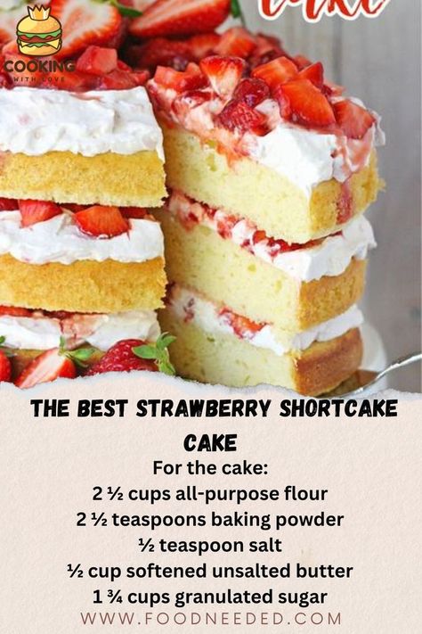 Cooking with a Grandma's Touch, Made Easy - 🍓🍰 The Best Strawberry Shortcake Cake: A Delightful Treat for Every Occasion! 🎉 Get ready to tantalize your taste buds with the ultimate dessert delight: The Best Strawberry Shortcake Cake! 🍓🍰 This classic dessert combines layers of moist cake, juicy strawberries, and heavenly whipped cream, creating a symphony of flavors that will leave you craving more. Whether you're celebrating a special occasion or simply indulging in a sweet treat, this recipe is sure to impress. So, let's dive into the world of strawberry goodness and learn how to create this mouthwatering masterpiece! Ingredients: To make The Best Strawberry Shortcake Cake, gather these ingredients: 🍓🍰 For the cake: 2 ½ cups all-purpose flour 2 ½ teaspoons baking powder ½ teaspoon Homemade Strawberry Shortcake Cake, Best Cake For Strawberry Shortcake, Easy Strawberry Shortcake With Box Cake, Strawberry Shortcake Vintage Cake, The Best Strawberry Shortcake, Strawberry Seismic Cake, Best Strawberry Shortcake, Shortcake Cake, Strawberry Shortcake Cake