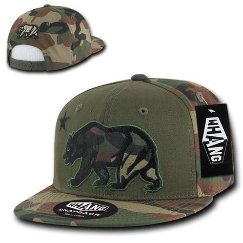 California Republic Camouflage Snapback Cap Hat Camo Cali Bear Summer Swag Outfits, Custom Fitted Hats, Gentleman Hat, Stylish Leather Jacket, Dope Hats, California Republic, Tactical Bag, Bear Hat, Hat Ideas