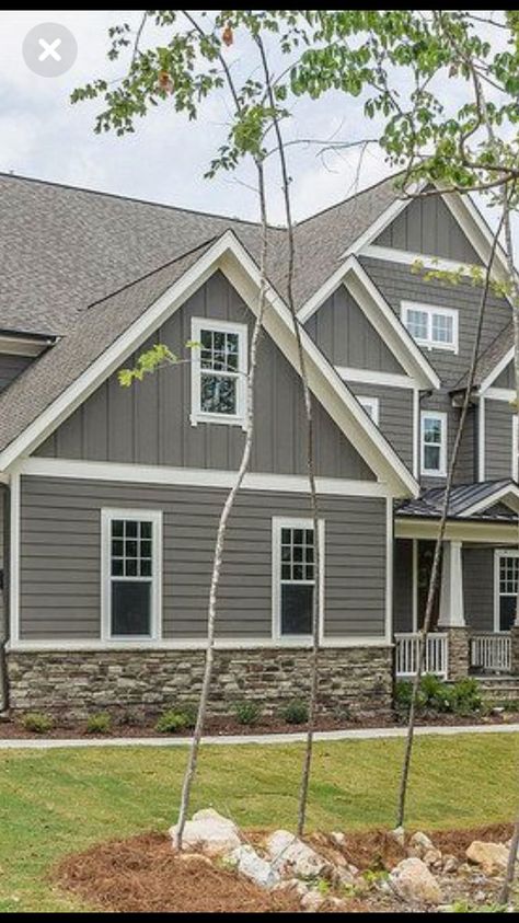 Outside House Colors, Mr Happy, Exterior House Siding, Gray House Exterior, Lake Houses Exterior, House Paint Color Combination, Siding Options, Gray House, Exterior House Paint Color Combinations