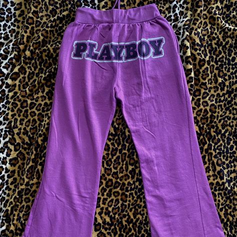 🐰 Playboy purple sweatpants 🐰 
these serve body !!... - Depop Purple Sweatpants, So Cute, Sweatpants, Purple, Tracksuit Bottoms