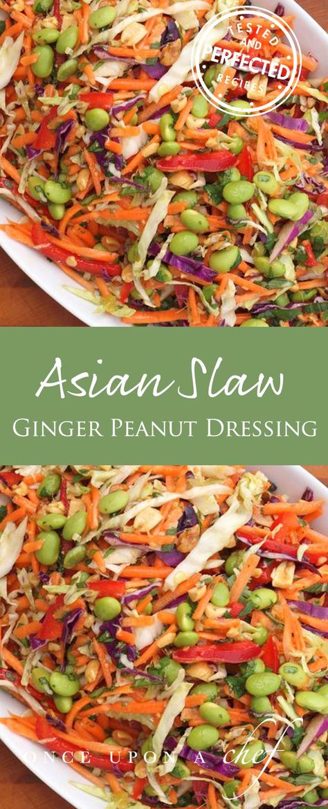 Asian Slaw with Ginger-Peanut Dressing Ginger Peanut Dressing, Asian Slaw Salad, Slaw Salad, Once Upon A Chef, Tabbouleh Salad, Asian Slaw, Peanut Dressing, Steak Frites, Slaw Recipes