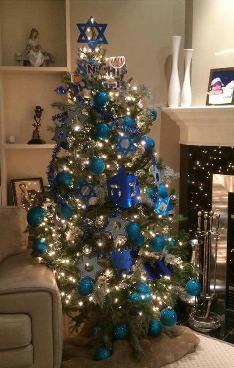 Jewish Christmas Tree, Hanukkah Christmas Tree, Hanukkah Tree, Hanukkah Decoration, Hanukkah Bush, Jewish Christmas, Blue Christmas Tree Decorations, Hanukkah Crafts, Tree Inspiration