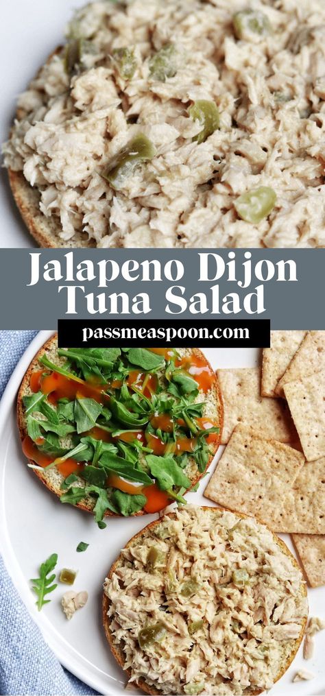 No mayo, no additives, just great flavor, three ingredients, and the perfect kick make this jalapeno dijon tuna salad the best quick lunch you will ever make! Jalapeno Tuna Salad, No Mayo Tuna Salad, Tuna Salad No Mayo, Easy Lunch Prep, Tuna Fillet, Tuna Salad Recipe, Spicy Tuna, Prepped Lunches, How To Make Sandwich