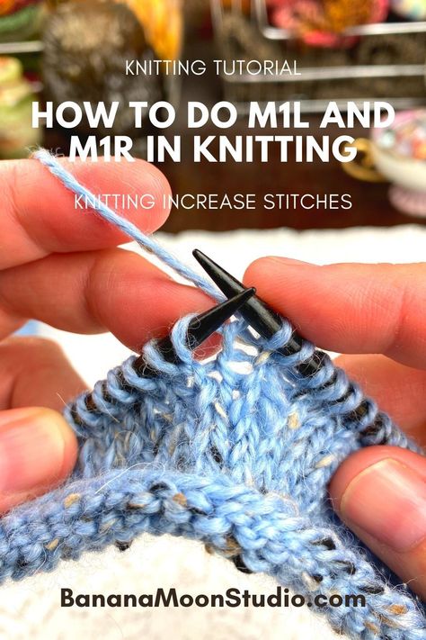 How do you M1L in knitting? What does M1R mean in knitting patterns? Watch two short videos and learn what to do when you see M1, M1L, or M1R in a knitting pattern. These are knitting increases that don't leave holes in the fabric. Two short video tutorials from Banana Moon Studio. M1r And M1l In Knitting, M1r Knitting, M1l Knitting, Cute Crochet Blanket, How Do You Knit, Crochet Blanket Stitches, Crochet Blanket Stitch, Knitting Increase, Knit Techniques