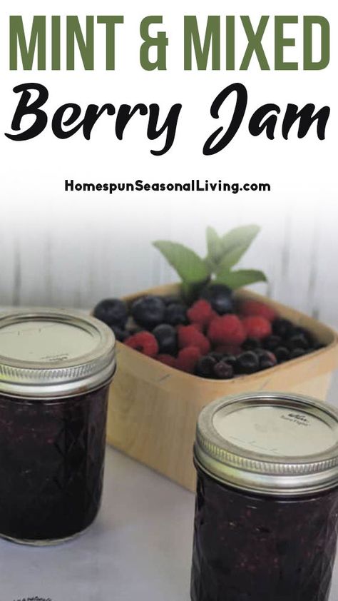 Mint and mixed berry jam is an amazing combination of summer flavors that you’ll be glad is in your pantry come winter. It will also make an amazing gift for the holidays. Mixed Berry Jam, Saskatoon Berry, Homemade Recipes Dessert, Basic Cake, Berry Jam, Jam And Jelly, Summer Berries, Homemade Jam, Jams & Jellies