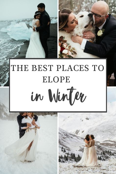 Advneture and destination elopement photographer gives you the most epic places for a winter elopement. From the mountains of Colorado to Kauai, Hawaii, to the deserts of Moab, Utah, to the black sand beaches of Iceland, the beaches of Mexico, and the jungles of Costa Rica, this elopement planning guide will help you plan the perfect winter elopement! Elopement Ideas Winter, Snowy Mountain Elopement, December Elopement, Christmas Elopement, Black Sand Beaches, Where To Elope, Best Places To Elope, Places To Elope, Colorado Winter