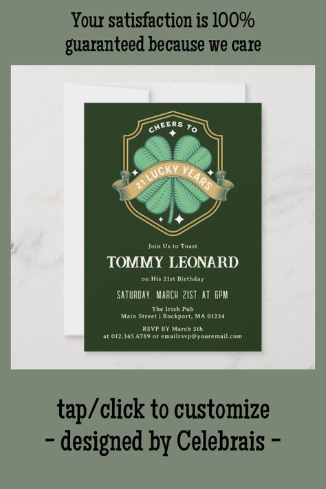 Irish Birthday, 40th Birthday Men, 30th Birthday Ideas For Women, Irish Theme, 30th Birthday Party Invitations, 21st Birthday Invitations, 60th Birthday Invitations, Birthday Collection, 30th Birthday Invitations