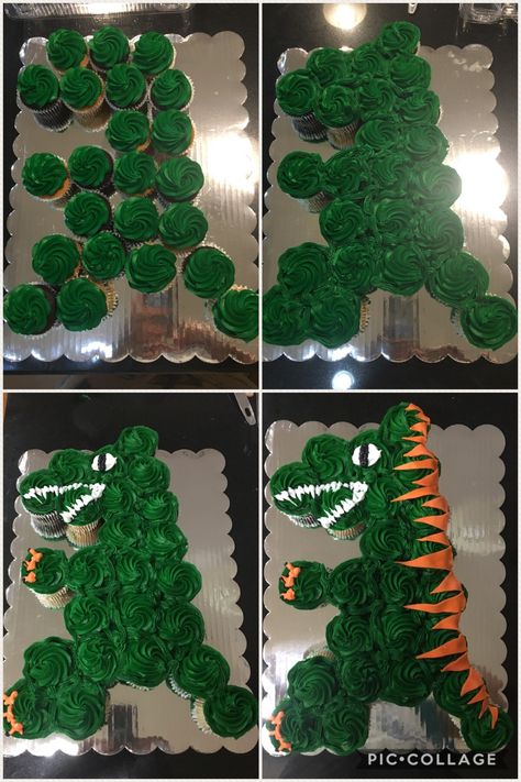 Dinosaur Cupcakes 3rd Birthday, Trex Dinosaur Pull Apart Cupcakes, Dinosaur Out Of Cupcakes, 3 Shaped Dinosaur Cake, Diy Dinosaur Cupcake Cake, Three Rex Cupcake Cake, Trex Dinosaur Cupcakes, Homemade Dinosaur Cake Simple, T Rex Pull Apart Cupcakes