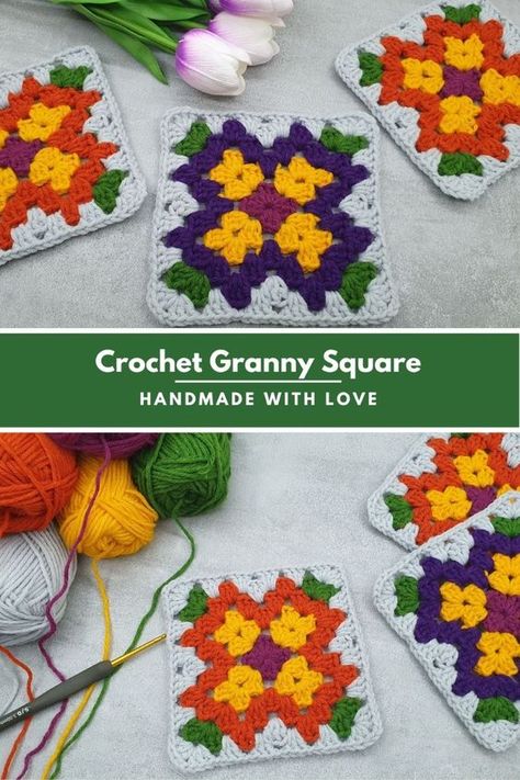 Decorate your home with gorgeous spring flower and crochet stunning granny square pansy motif. Easy and beautiful granny square pattern for your home to bring spring and positive energy.
💜💜💜💜💜
Hello everyone! Welcome to Handmade with love's crochet tutorial.
In this tutorial you will see how to crochet these lovely motif squares. This crochet motif is useable for a variety of decorative crochet DIYs like blanket, pillow, afghan, bag, pouch etc. or beautiful, impressive, imposing clothing such as cardigan, sweater, vest, top, hat, scarf etc. You can create a beautiful project with unique designs. Wonderful and interesting granny square for stunning projects. Crochet Diys, Crochet Pansy, Floral Granny Square, Loom Knitting Tutorial, Granny Square Scarf, Decorative Crochet, Flower Granny Square, Granny Square Pattern, Blanket Pillow