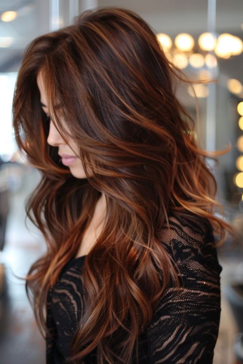 13 Must-Try Balayage Hair Colors for Brunettes This Summer – NeedleStar Chocolate Brunette With Highlights, Warm Caramel Balayage Brunettes, Dark Copper Balayage, Dark Copper Balayage Brunette, Copper Balayage Brunette, Chocolate Brunette, Hair Colors For Brunettes, Colors For Brunettes, Reddish Brown Hair