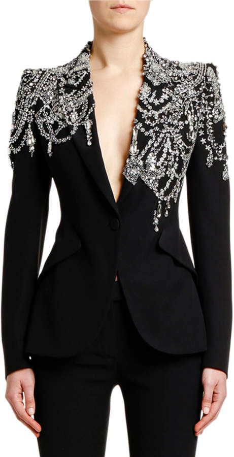 Alexander Mcqueen Crystal-Embellished Jersey Blazer Jacket Mode Glamour, Couture Mode, Black Suit, Modieuze Outfits, Casual Blazer, Looks Chic, 여자 패션, Mode Inspiration, Fesyen Wanita