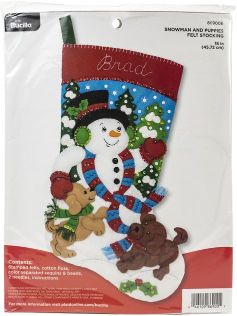 "Bucilla Felt Stocking Applique Kit 18\" Long-Snowman & Puppies | Michaels®" Bucilla Felt Kits, Felt Stocking Kit, Felt Stocking, Felt Wreath, Applique Kit, Hanging Stockings, What Is Christmas, Puppy Gifts, Christmas Puppy