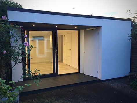 Our highly skilled tradesmen can seamlessly integrate a shed or storage space within your garden room - you won't even know its there!  https://www.vividgreen.co.uk/studio-with-storage/  #gardenrooms #gardenstudio #spaceforrest #gardenproject #renovation #storage #workfromhome #homeoffice Garden Office And Storage Shed, Rendered Garden Room, Garden Rooms Uk, Studio Room Ideas, Small House Extensions, Garden Cabin, Office Cabin, Garden Pods, Garden Cabins