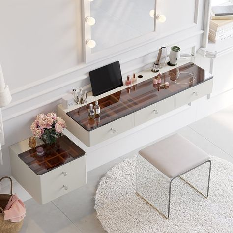 Modern Bedroom Collocation | Homary UK Modern Floating Vanity, Floating Makeup Vanity, Jewelry Storage Cabinet, Bathroom Vanity Remodel, Beauty Station, Makeup Vanity Set, Living Room Pouf, Wall Frame Set, Loveseat Living Room