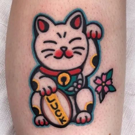 Maneki Neko Tattoo, Red Lips Tattoo, Egyptian Cat Tattoos, Tattoo Gato, Cat Paw Tattoos, Lucky Cat Tattoo, Cat Tattoo Simple, See Tattoo, Black Cat Tattoos