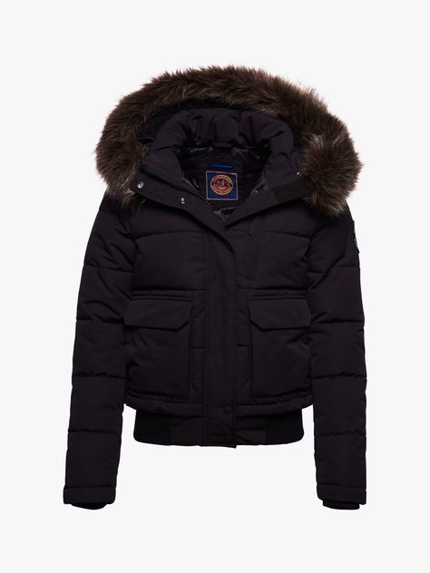 Superdry Everest Bomber Jacket School Coat, Black Winter Jacket, Fox Fur Jacket, Fur Hood Jacket, Fur Jackets, Cute Coats, Winter Fits, Fur Coats, Accessories Clothing