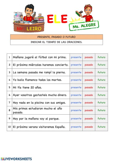 Los verbos ficha interactiva y descargable. Puedes hacer los ejercicios online o descargar la ficha como pdf. Future Tense Spanish, Spanish Weather, Spanish Classroom Activities, Spanish Worksheets, Spanish Teaching Resources, Elementary Spanish, Spanish Vocabulary, Math Activities Preschool, Spanish Classroom