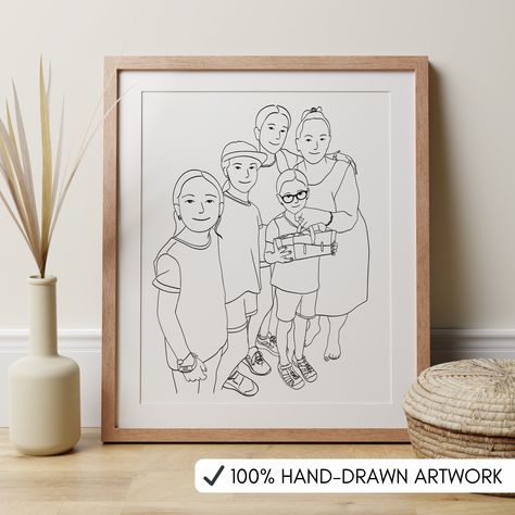 Family Line Art, Custom Grandma Portrait, Line Art for Nana, Grandparents Gift, Custom Gift Mom, Portrait From Photo, Custom Family Portrait Grandma Portrait, Family Line Art, Mom Portrait, Best Gift Ever, Custom Family Portrait, Grandparent Gifts, Portraits From Photos, Family Portrait, Best Gift