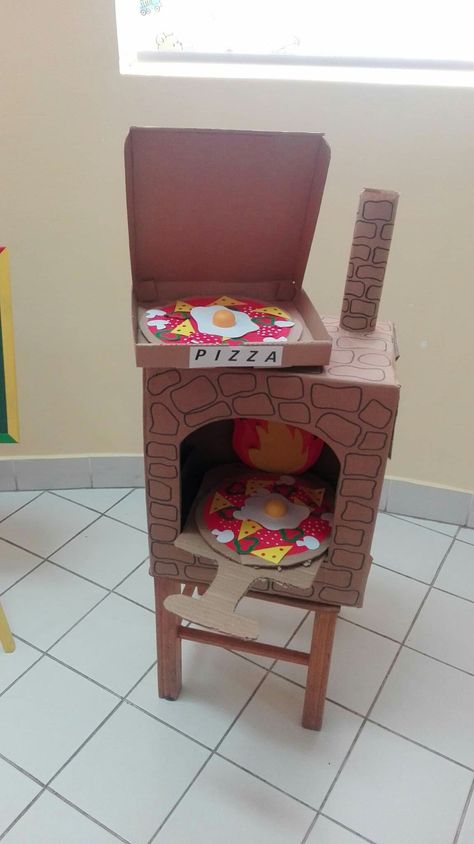 Restaurant Crafts Preschool, Dramatic Play Themes, Dramatic Play Preschool, Pizza Art, Cardboard Crafts Diy, Cardboard Box Crafts, Preschool Activities Toddler, Dramatic Play Centers, Daycare Activities