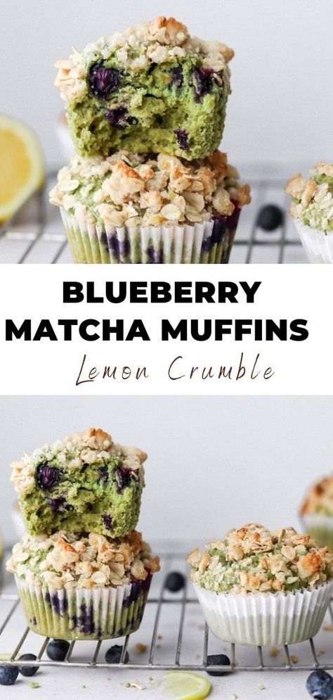 Crumble Aesthetic, Matcha Breakfast, Matcha Health Benefits, Lemon Crumble, Blueberry Matcha, Matcha Muffins, Green Tea Dessert, Healthier Breakfast, Spring Breakfast